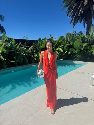 MISHA - HARLOW SATIN MAXI CHILLI RED - XS