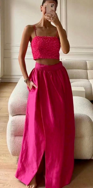 AJE - EVELYN SEQUIN TOP & MIRABELLE TULIP MAXI SKIRT SET - 10