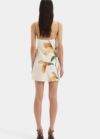 sir constance twisted silk mini dress Constance Twist Mini Dress | Green & Orange Iris Floral